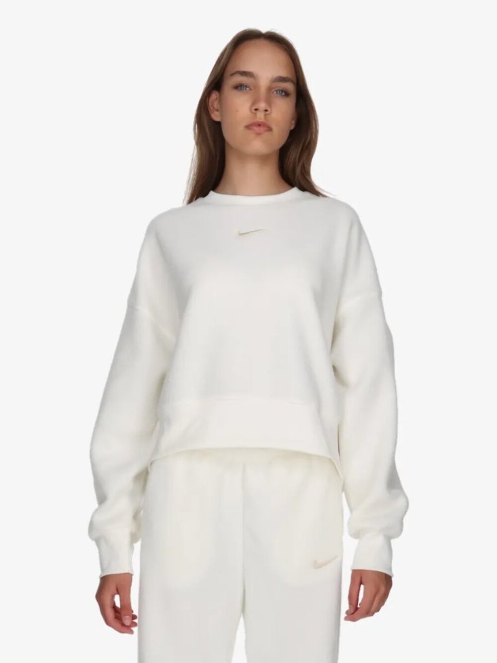 Nike Women's White Plush Sportswear Oversized Crew-Neck Sweatshirt Size 2XL